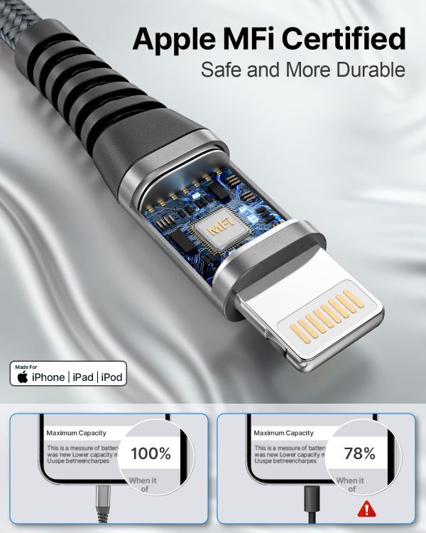 Picture of 2Pack 2M iPhone Charger Cable, MFi Certified Lightning Cable Fast Charging Braided iPhone Charger Fast Charge USB Charging Lead for Phone 14 13 12 11 Pro Max XS XR X 8 7 6 Plus 5 SE, iPad and iPod