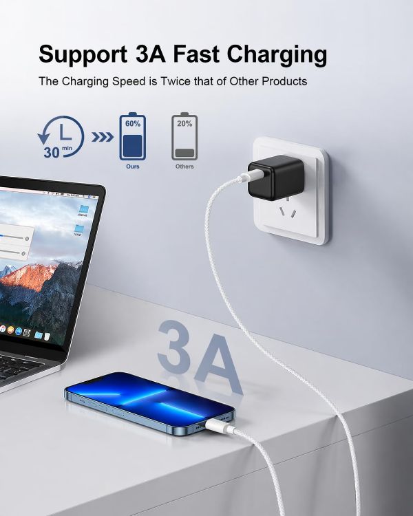 Picture of VEN-DENS USB C To Lightning Cable MFi Certified [1M] for iPhone 14 13 12 11 XS XR X Pro Max Mini 8 7 6S 6 Plus 5S SE iPad iPod AirPods 3FT Carplay Fast Charger Nylon Braided Cable (WHITE)