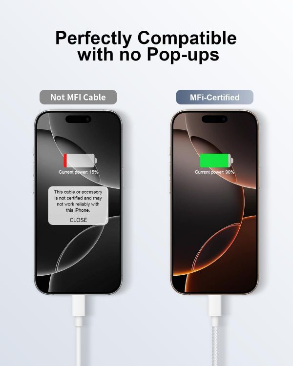 Picture of VEN-DENS USB C To Lightning Cable MFi Certified [1M] for iPhone 14 13 12 11 XS XR X Pro Max Mini 8 7 6S 6 Plus 5S SE iPad iPod AirPods 3FT Carplay Fast Charger Nylon Braided Cable (WHITE)