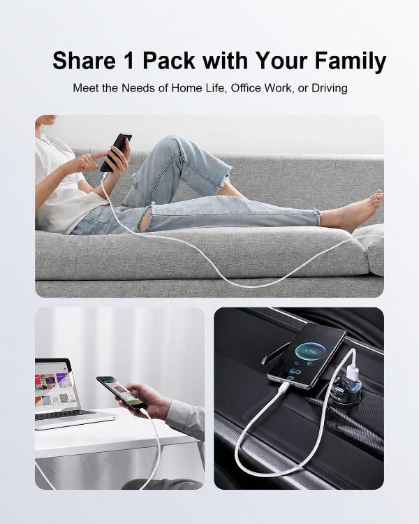 Picture of VEN-DENS USB C To Lightning Cable MFi Certified [1M] for iPhone 14 13 12 11 XS XR X Pro Max Mini 8 7 6S 6 Plus 5S SE iPad iPod AirPods 3FT Carplay Fast Charger Nylon Braided Cable (WHITE)