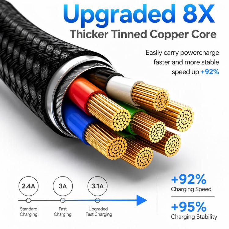 Picture of 3A Charger Cable For Moto G54/G53/G84/G23/G14/G34/G22/G60s/G60/G50/G50 5G/E20/G10/G20/G30/G10 Power Charging Cable [1.5 M] High Speed Charging Charger Cable Fast Charge Nylon Braided Cable (BLACK)