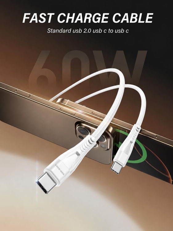 Picture of For Samsung Galaxy S26/S25/S24/S23/S22/S21 Ultra/Plus/Edge/FE Series 2 Pack Fast Charger Cable, USB C to USB C Cable 60W (1.5M) Type C PD Fast Charging Cable (WHITE)