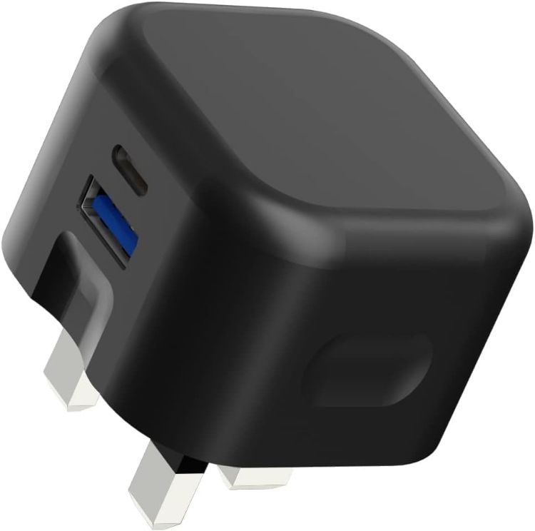 Picture of VEN-DENS For Honor 200 Lite Mini Charger Plug, USB + Type C Fast Charger 20W USB C Travel Fast Charging Adapter Dual Ports Charger (Black)