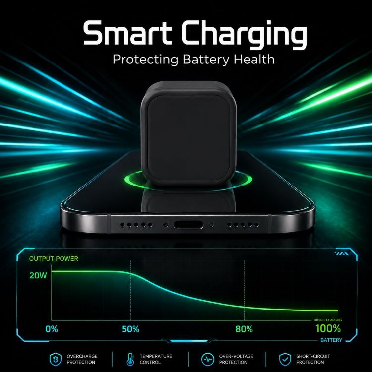 Picture of VEN-DENS For Honor 200 Lite Mini Charger Plug, USB + Type C Fast Charger 20W USB C Travel Fast Charging Adapter Dual Ports Charger (Black)