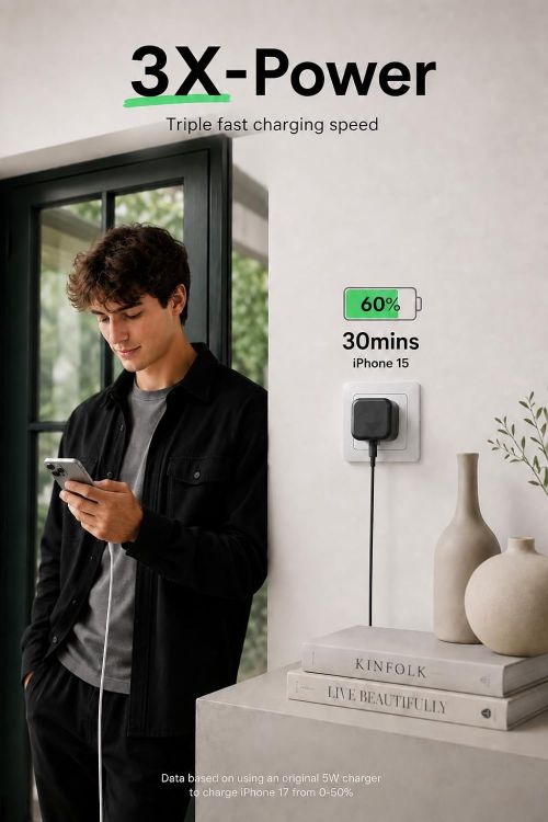 Picture of VEN-DENS For Honor 600/600 Pro/600 Lite/400/200 Lite Mini Charger Plug, USB + Type C Fast Charger 20W USB C Travel Fast Charging Adapter Dual Ports Charger