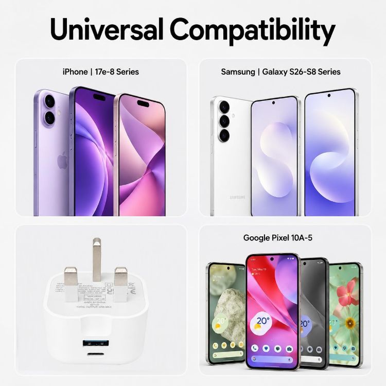 Picture of VEN-DENS For Honor 600/600 Pro/600 Lite/400/200 Lite Mini Charger Plug, USB + Type C Fast Charger 20W USB C Travel Fast Charging Adapter Dual Ports Charger