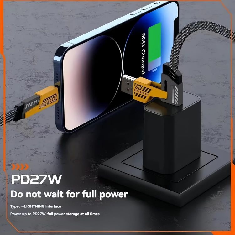 Picture of VEN-DENS 4 in 1 Multi Charger Cable | 65W Fast Charging Multi-Port Cable | USB A/C to Lightning & USB C | 120CM Nylon Braided Compatible with iPhone 16/15/14/13/12 Pro Max, MacBook Samsung Galaxy