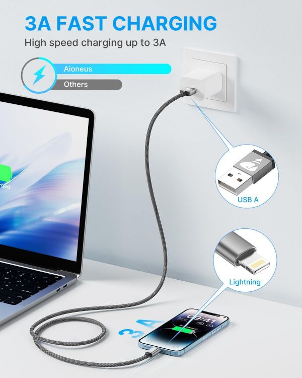 Picture of 2Pack 1M MFi Certified Lightning iPhone Cable - Fast Charging Braided USB Lead for iPhone 14 13 12 11 Pro Max XS XR X 8 7 6 Plus SE, iPad