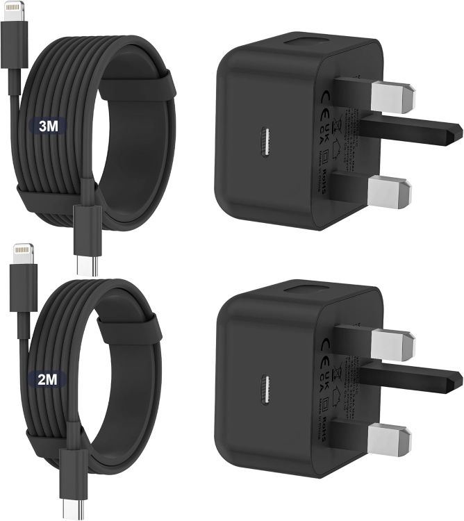 Picture of iPhone Charger Fast Charge PD Fast Charging for Apple Charger UK USB C Plug With 2M&3M iPhone Fast Charger Cable [ MFi Certified] Lightning Cable for iPhone 14 13 12 11 Pro Max, iPad (White, 2Packs)