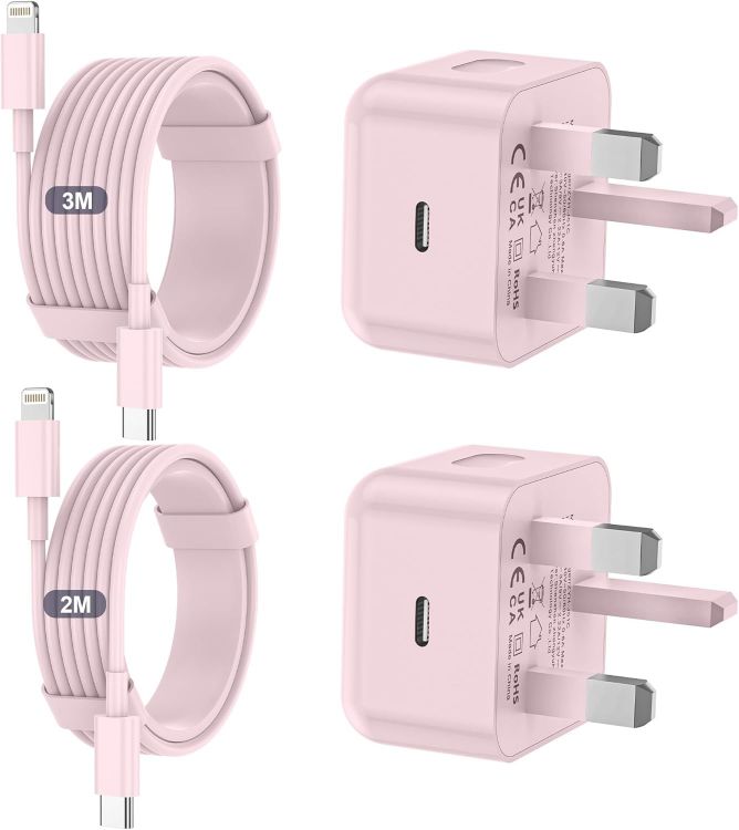 Picture of iPhone Charger Fast Charge PD Fast Charging for Apple Charger UK USB C Plug With 2M&3M iPhone Fast Charger Cable [ MFi Certified] Lightning Cable for iPhone 14 13 12 11 Pro Max, iPad (White, 2Packs)