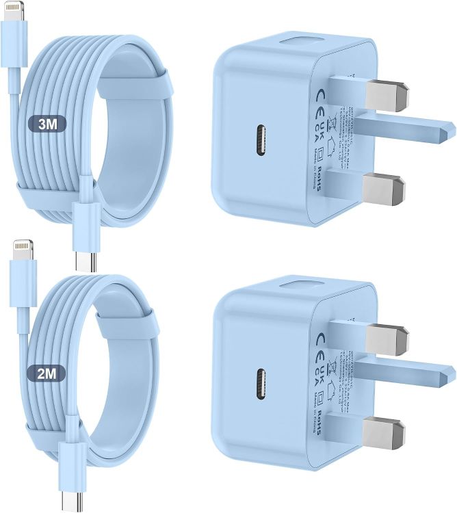 Picture of iPhone Charger Fast Charge PD Fast Charging for Apple Charger UK USB C Plug With 2M&3M iPhone Fast Charger Cable [ MFi Certified] Lightning Cable for iPhone 14 13 12 11 Pro Max, iPad (White, 2Packs)