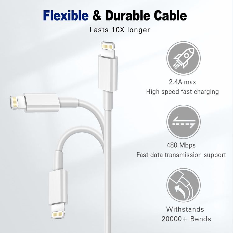 Picture of 2Pack iPhone Charger Cable 1M, [Apple MFi Certified] Lightning Cable Fast Charging iPhone Cable Lead Lightning to USB Cable for iPhone 14 13 12 11 Pro Max XS XR X 8 7 6 Plus 5s iPad
