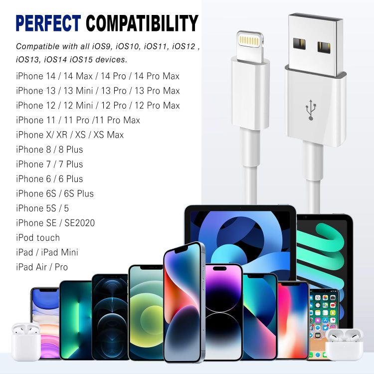 Picture of 2Pack iPhone Charger Cable 1M, [Apple MFi Certified] Lightning Cable Fast Charging iPhone Cable Lead Lightning to USB Cable for iPhone 14 13 12 11 Pro Max XS XR X 8 7 6 Plus 5s iPad