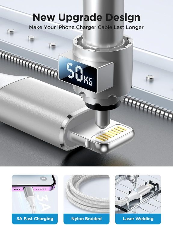 Picture of Aioneus iPhone Charger Cable 2M, iPhone Charging Cable MFi Certified Lightning Cable Fast Charging iphone Cable Lead Nylon Lightning to USB Cable for iPhone 14 13 12 11 Pro Max XS XR X 8 7 6 Plus 5 SE