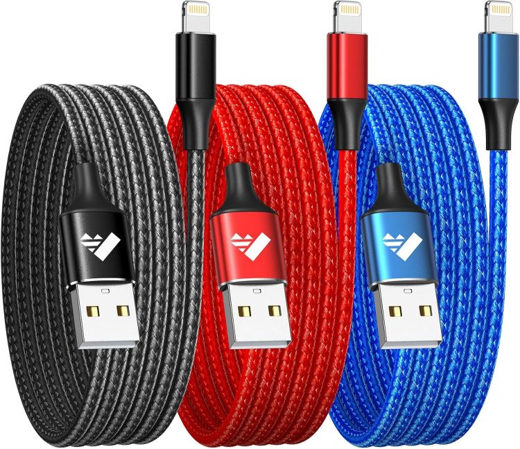 Picture of Aioneus iPhone Charger Cable 2M, iPhone Charging Cable MFi Certified Lightning Cable Fast Charging iphone Cable Lead Nylon Lightning to USB Cable for iPhone 14 13 12 11 Pro Max XS XR X 8 7 6 Plus 5 SE