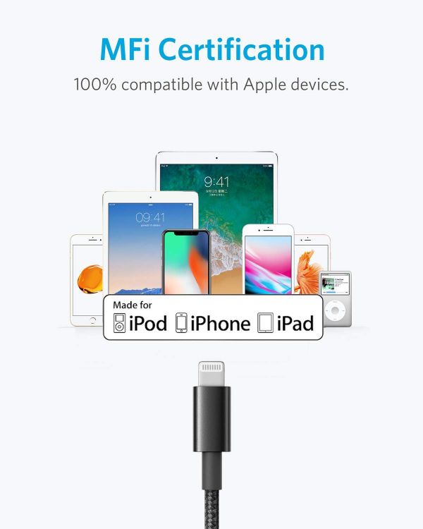 Picture of Anker iPhone Charger Cable, 6 ft/1.8m 331 Cable, Premium Nylon USB-A to Lightning Cable, for iPhone 14 Plus 14 14 Pro Max 13 13 Pro