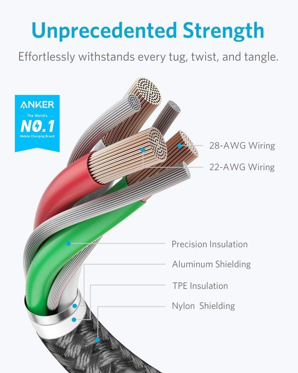 Picture of Anker iPhone Charger Cable, 6 ft/1.8m 331 Cable, Premium Nylon USB-A to Lightning Cable, for iPhone 14 Plus 14 14 Pro Max 13 13 Pro
