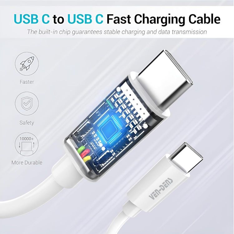 Picture of Charger Cable For Google Pixel 10A/10/10 Pro/10 Pro XL/9A 9 9 Pro XL 9 Pro Fold/8A 8 8 Pro/Pixel 7A 6A/ Pixel 6 6 Pro/Pixel 7 7 Pro, (1M) (60W) Fast Charge USB C To Type C Charging Cable (WHITE)