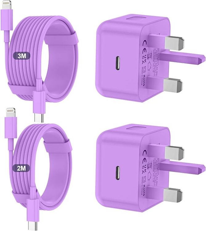 Picture of iPhone Charger Fast Charge PD Fast Charging for Apple Charger UK USB C Plug With 2M&3M iPhone Fast Charger Cable [ MFi Certified] Lightning Cable for iPhone 14 13 12 11 Pro Max, iPad (White, 2Packs)