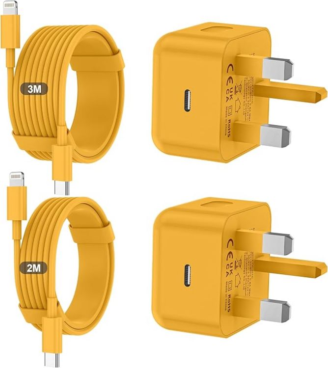 Picture of iPhone Charger Fast Charge PD Fast Charging for Apple Charger UK USB C Plug With 2M&3M iPhone Fast Charger Cable [ MFi Certified] Lightning Cable for iPhone 14 13 12 11 Pro Max, iPad (White, 2Packs)