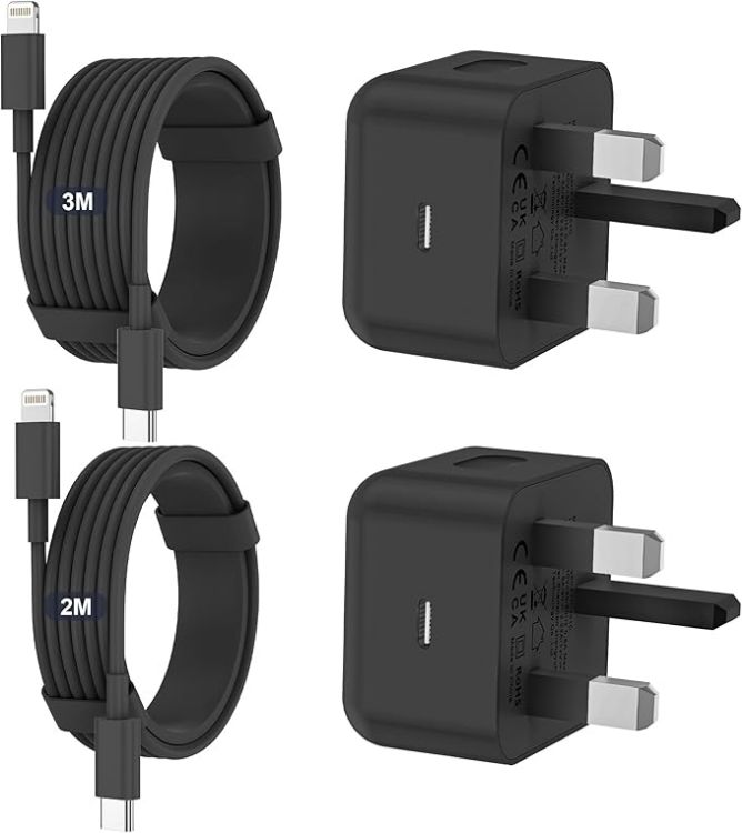 Picture of iPhone Charger Fast Charge PD Fast Charging for Apple Charger UK USB C Plug With 2M&3M iPhone Fast Charger Cable [ MFi Certified] Lightning Cable for iPhone 14 13 12 11 Pro Max, iPad (White, 2Packs)