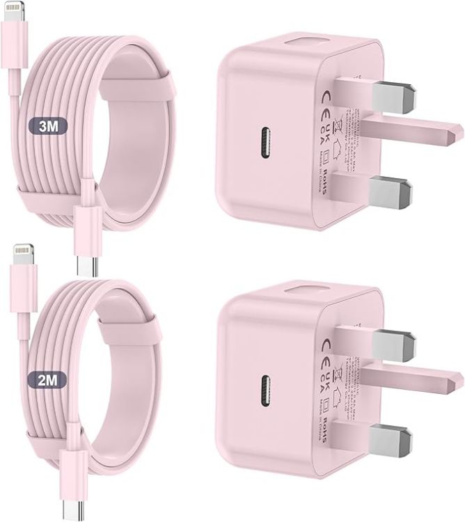 Picture of iPhone Charger Fast Charge PD Fast Charging for Apple Charger UK USB C Plug With 2M&3M iPhone Fast Charger Cable [ MFi Certified] Lightning Cable for iPhone 14 13 12 11 Pro Max, iPad (White, 2Packs)