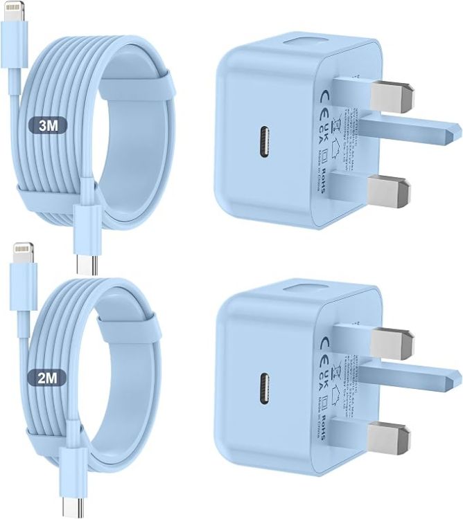 Picture of iPhone Charger Fast Charge PD Fast Charging for Apple Charger UK USB C Plug With 2M&3M iPhone Fast Charger Cable [ MFi Certified] Lightning Cable for iPhone 14 13 12 11 Pro Max, iPad (White, 2Packs)