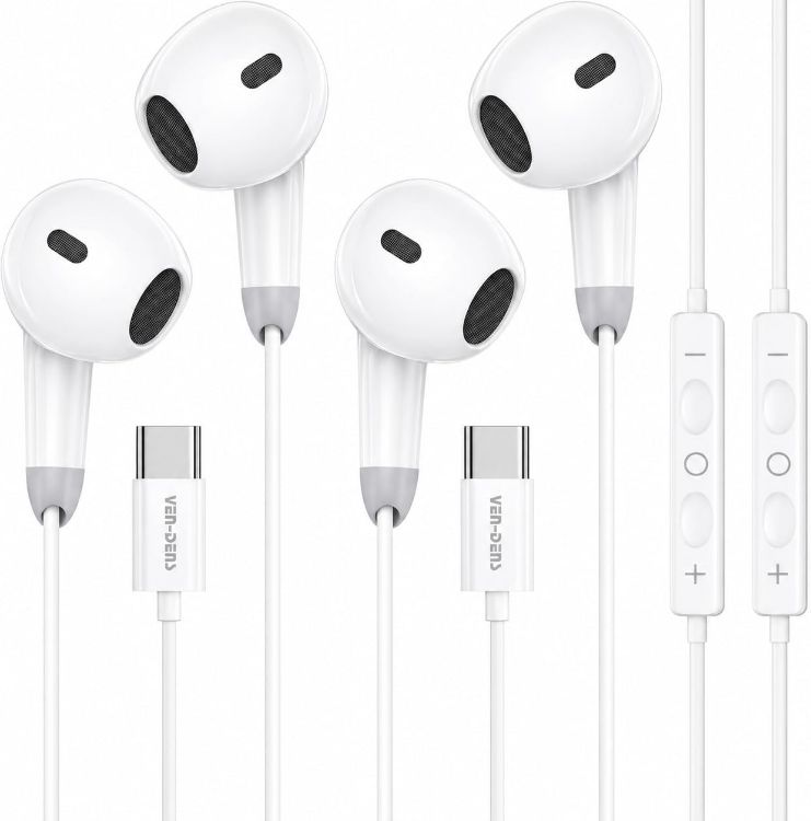 Picture of USB C Headphones for Samsung Galaxy A10 A10s A10e A20 A20s A20e A30 A30s A40 A50 A50s A70 A70s A80 [2 Pack], in Ear Type C Earphones with Mic & Volume Control, Hi-Fi Stereo Wired Earbuds
