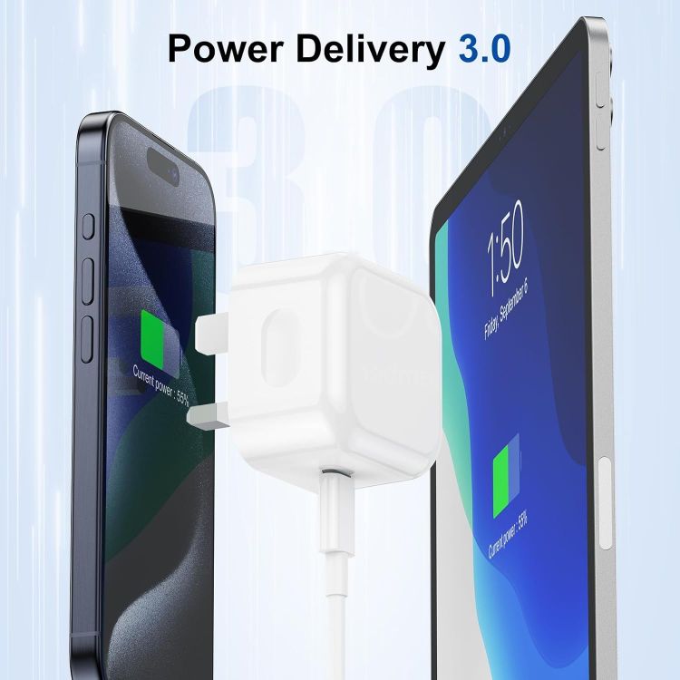 Picture of iPhone 17 16 Fast Charger, 2M Fast Charging Cable,iPad Fast Charger, USB C Charger Plug For iPhone 16/15 Pro/15 Plus/Pro Max (White, 1P-2M)