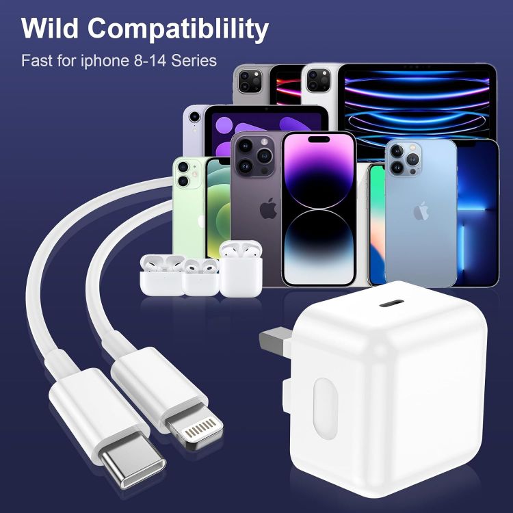 Picture of iPhone 17 16 Fast Charger, 2M Fast Charging Cable,iPad Fast Charger, USB C Charger Plug For iPhone 16/15 Pro/15 Plus/Pro Max (White, 1P-2M)