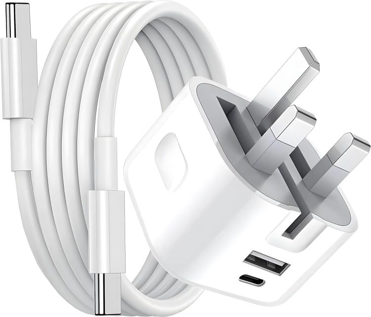 Picture of 20W Dual Port USB C Charger Plug for iPhone 17e/17/17 Pro/17 Pro Max/17 Air, 16/16e/16 Pro/16 Plus, 15/15 Pro/Pro Max – PD + USB A Fast Charging UK 3 Pin Foldable Wall Adapter (WHITE)