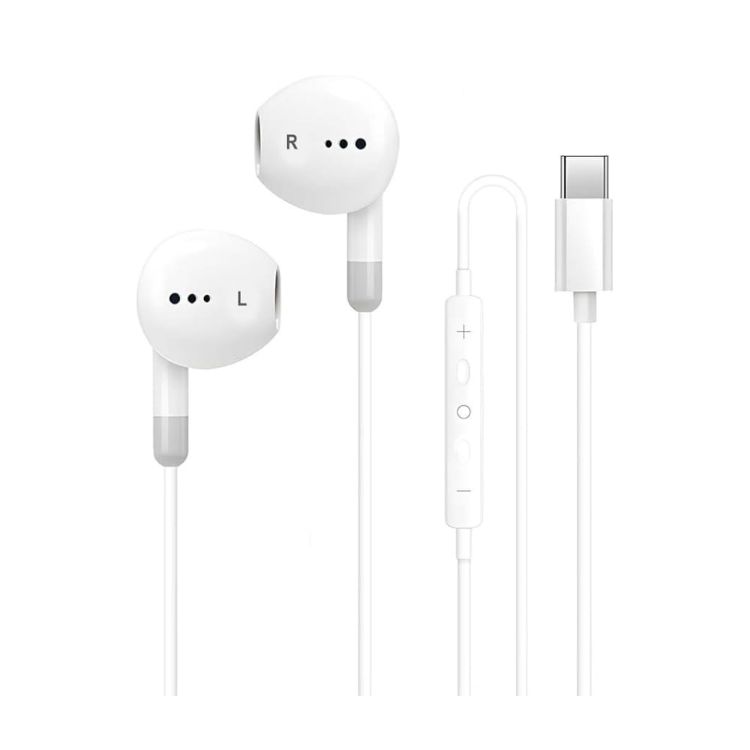 Picture of USB-C Wired Earphones with Microphone – Stereo Headphones for Type-C Devices (White)