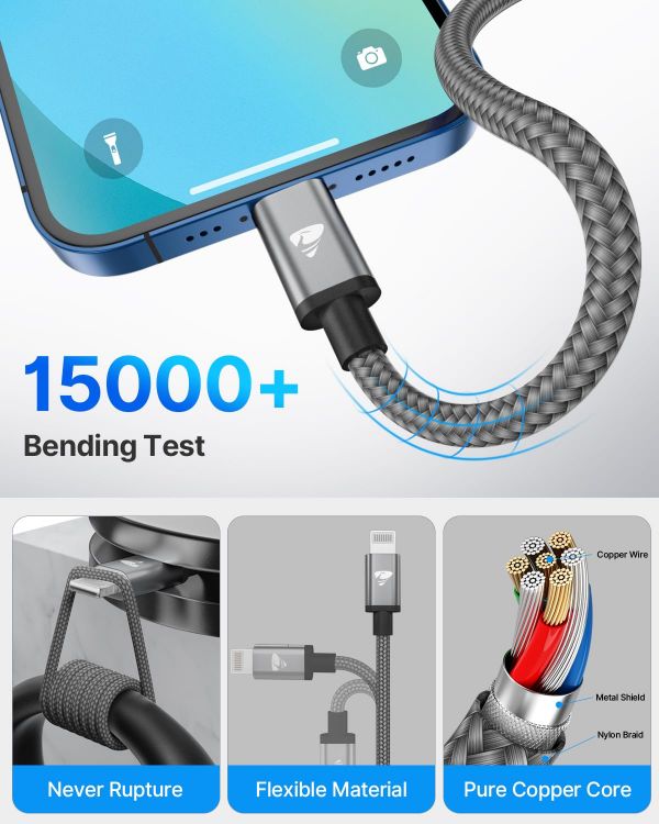 Picture of USB C to Lightning Cable 1M [Apple MFi Certified] iPhone Fast Charger Cable USB-C to Lightning Charging Cord for iPhone 13/11/12 PRO Max/12 Mini/11/11PRO/X/Max/XR/XS/8/8Plus/iPad, Grey