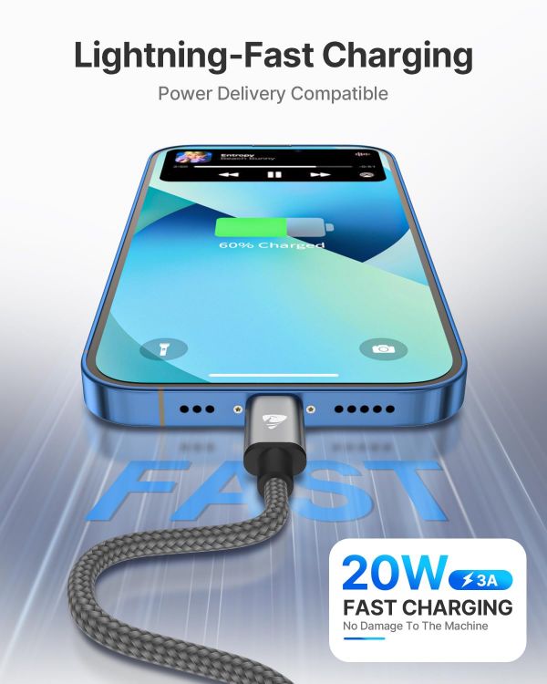 Picture of USB C to Lightning Cable 1M [Apple MFi Certified] iPhone Fast Charger Cable USB-C to Lightning Charging Cord for iPhone 13/11/12 PRO Max/12 Mini/11/11PRO/X/Max/XR/XS/8/8Plus/iPad, Grey