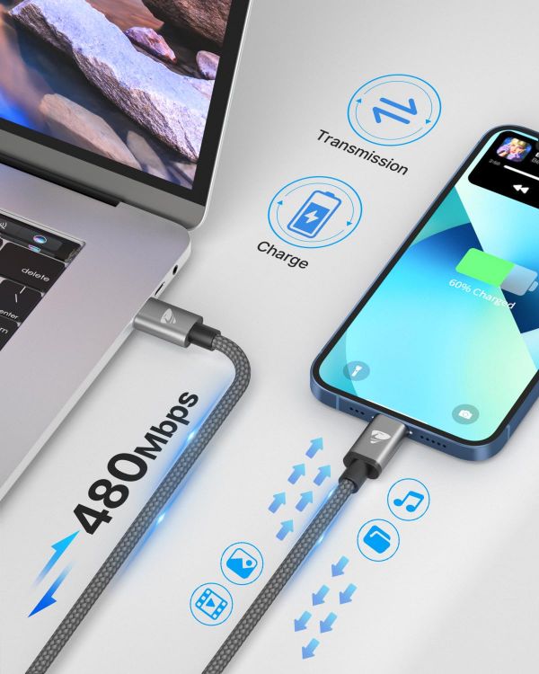 Picture of USB C to Lightning Cable 1M [Apple MFi Certified] iPhone Fast Charger Cable USB-C to Lightning Charging Cord for iPhone 13/11/12 PRO Max/12 Mini/11/11PRO/X/Max/XR/XS/8/8Plus/iPad, Grey