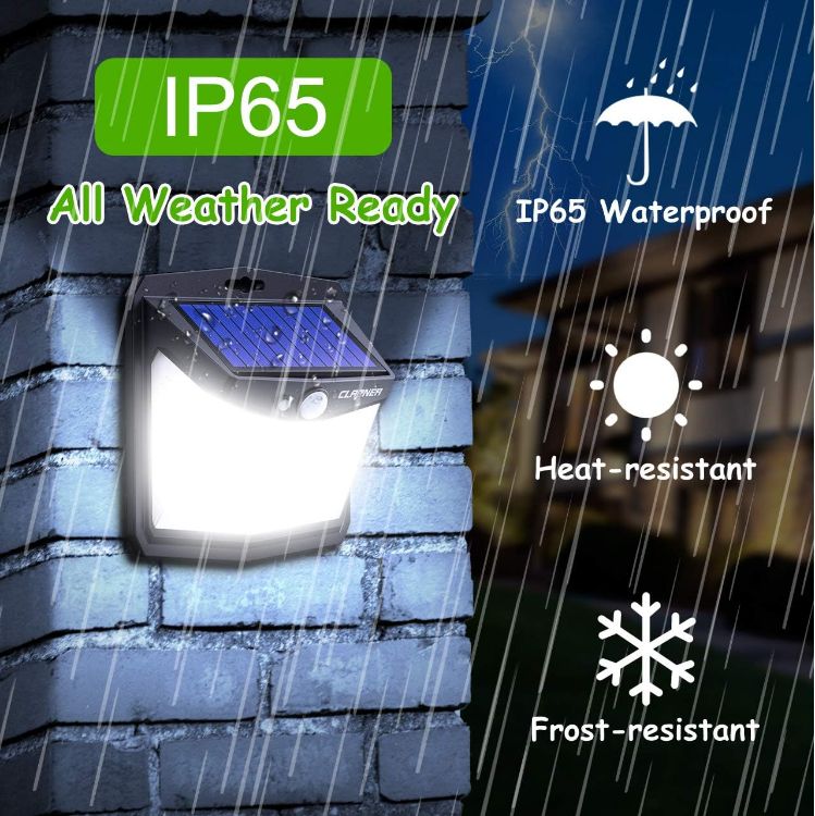 Picture of Solar Lights for Outdoor, Claoner 128 LED Motion Sensor Security Lights with 3 Lighting Modes IP65 Waterproof and Durable for Wall, 270° Angle for Yard Door Fence Pathway(4 Pack) [Energy Class A]