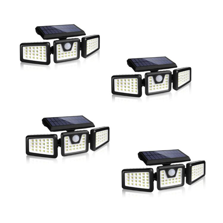 Picture of 74 LED 3-Head Solar Security Light Black IP65 Motion Sensor Outdoor Wall Light 800LM for Garden Patio Garage Driveway Yard