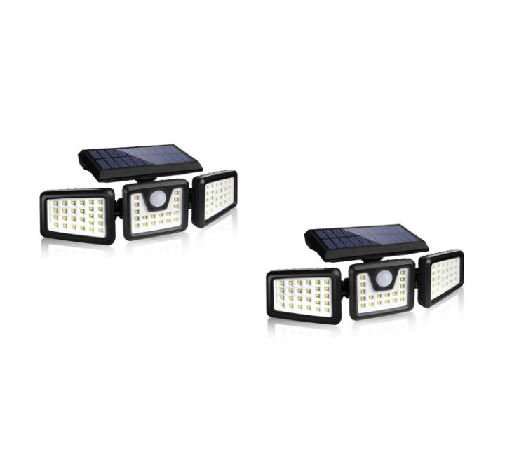 Picture of 74 LED 3-Head Solar Security Light Black IP65 Motion Sensor Outdoor Wall Light 800LM for Garden Patio Garage Driveway Yard