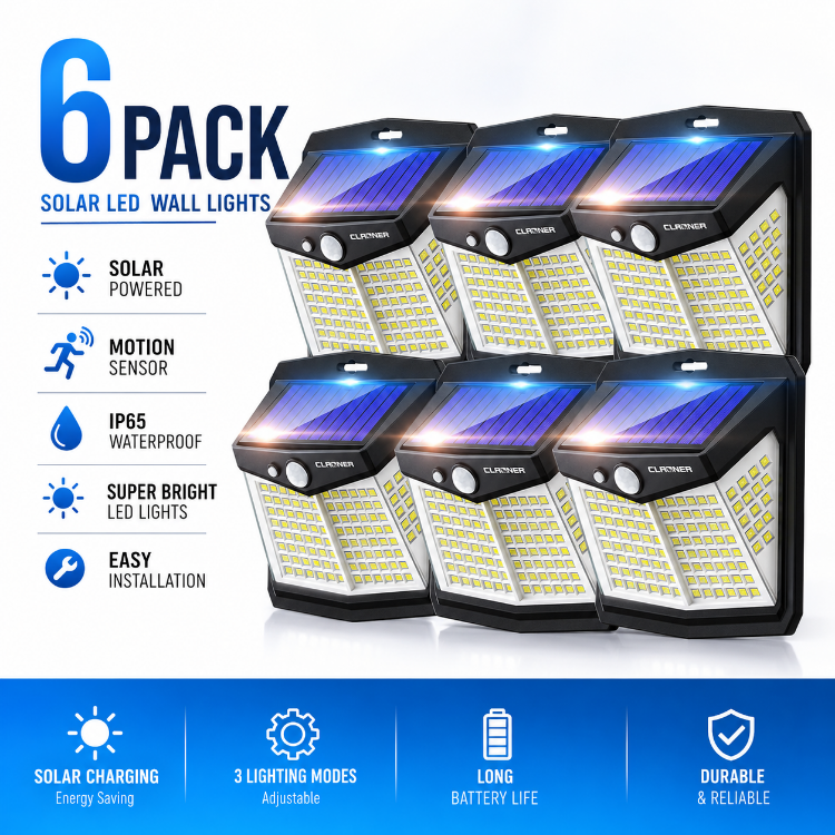 Picture of Solar Lights for Outdoor, Claoner 128 LED Motion Sensor Security Lights with 3 Lighting Modes IP65 Waterproof and Durable for Wall, 270° Angle for Yard Door Fence Pathway(4 Pack) [Energy Class A]