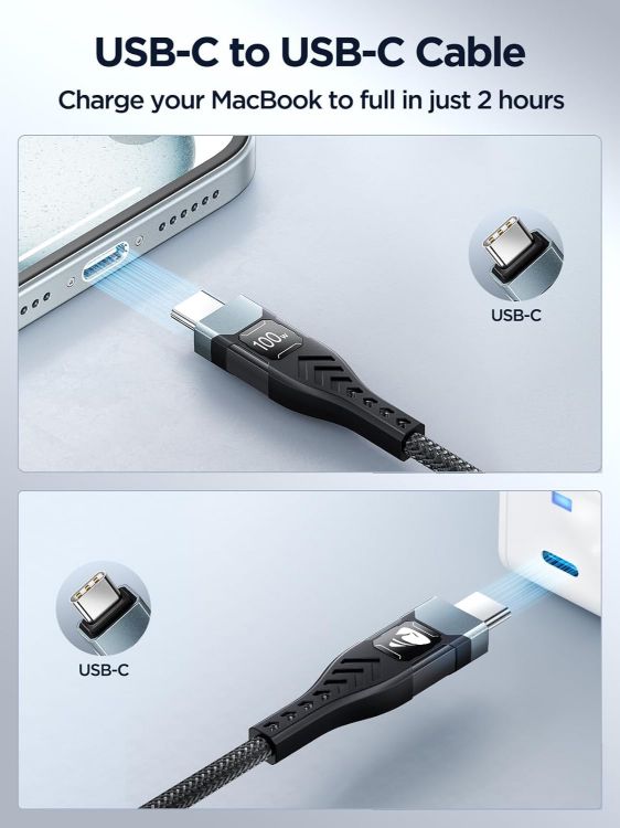 Picture of USB C to USB C, 100W 5A Fast Charging Cable [2Pack/2M] USB Type C Charger Fast Charge Lead Usbc to Usbc Cable for iPhone 15 16 17 Pro Max Plus iPad Pro MacBook Samsung Galaxy S23 S22 S24 S25 Ultra etc
