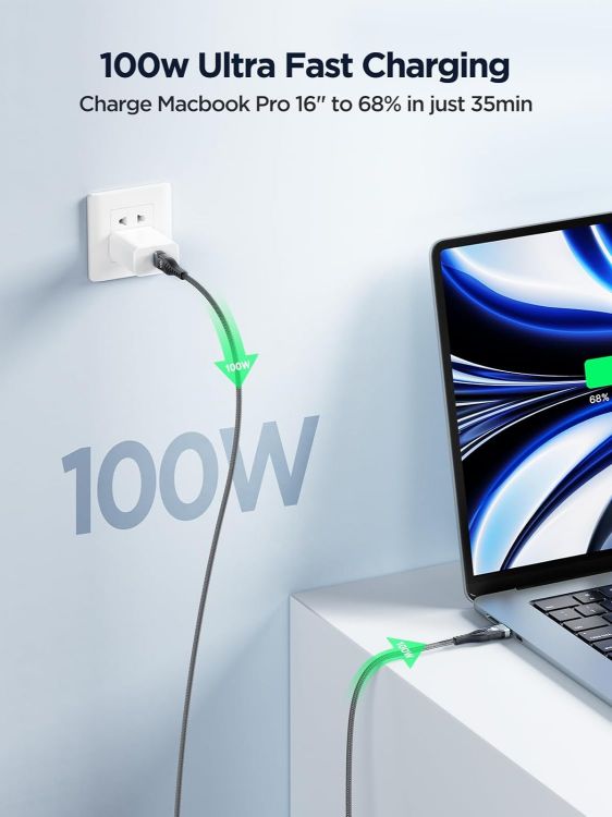 Picture of USB C to USB C, 100W 5A Fast Charging Cable [2Pack/2M] USB Type C Charger Fast Charge Lead Usbc to Usbc Cable for iPhone 15 16 17 Pro Max Plus iPad Pro MacBook Samsung Galaxy S23 S22 S24 S25 Ultra etc
