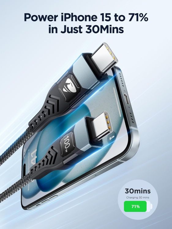 Picture of USB C to USB C, 100W 5A Fast Charging Cable [2Pack/2M] USB Type C Charger Fast Charge Lead Usbc to Usbc Cable for iPhone 15 16 17 Pro Max Plus iPad Pro MacBook Samsung Galaxy S23 S22 S24 S25 Ultra etc