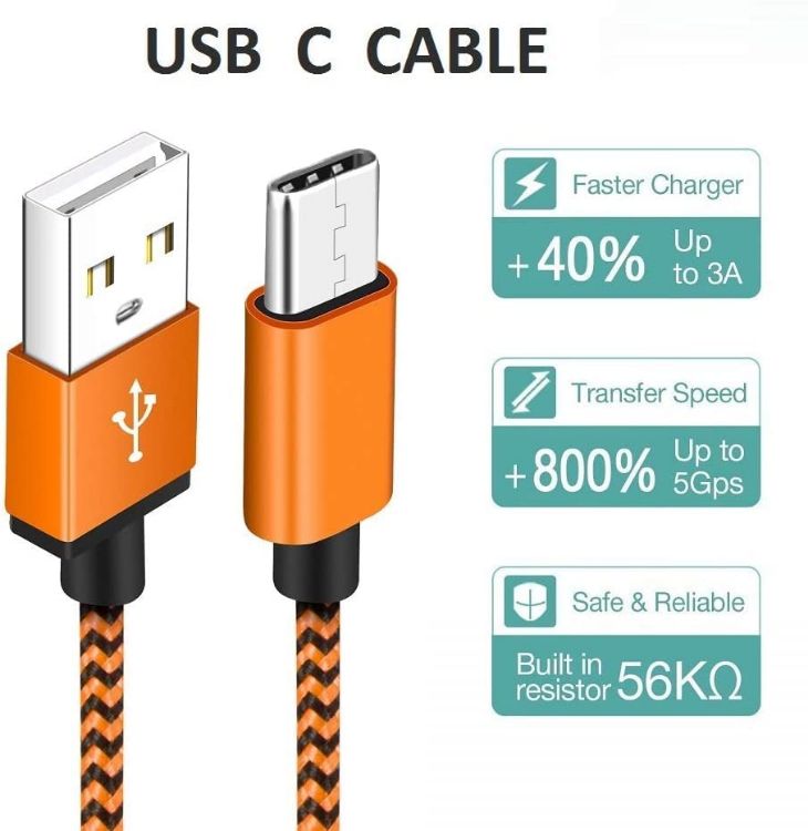 Picture of USB C Charger Cable 3A Fast Charging 1M 3Pack, Braided Type C Cable for Samsung Galaxy S22 S21 S20 S10 S9 A21s A12 A13 A22 A32 A33 A41 A40 A51 A52 A53 A70 A03, Huawei P40 P30 P20, Sony, Xiaomi, Oppo