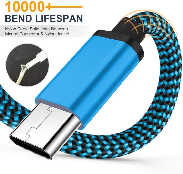 Picture of USB C Charger Cable 3A Fast Charging 1M 3Pack, Braided Type C Cable for Samsung Galaxy S22 S21 S20 S10 S9 A21s A12 A13 A22 A32 A33 A41 A40 A51 A52 A53 A70 A03, Huawei P40 P30 P20, Sony, Xiaomi, Oppo