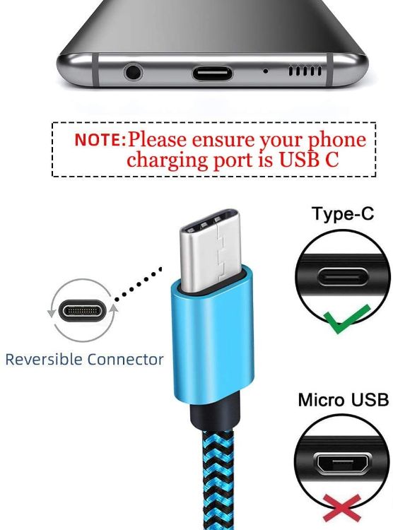 Picture of USB C Charger Cable 3A Fast Charging 1M 3Pack, Braided Type C Cable for Samsung Galaxy S22 S21 S20 S10 S9 A21s A12 A13 A22 A32 A33 A41 A40 A51 A52 A53 A70 A03, Huawei P40 P30 P20, Sony, Xiaomi, Oppo