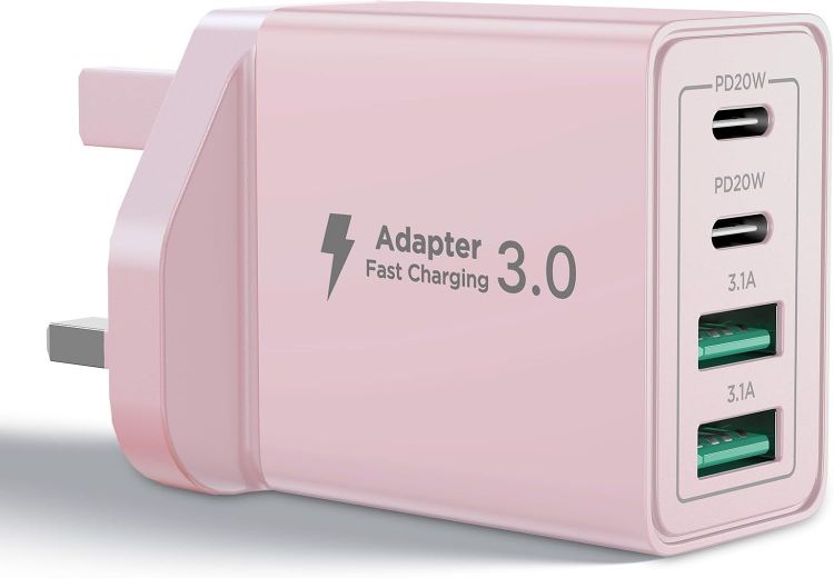 Picture of USB C Plug Fast Charge, 40W 4-Port Multi USB Charger Plug UK Dual Port PD Power Adapter +QC Wall plug Multiport Mains Type C Charging Plug for iPhone 17 16 15 14 13 12 11 Pro Max XS XR 8, Samsung, Pad