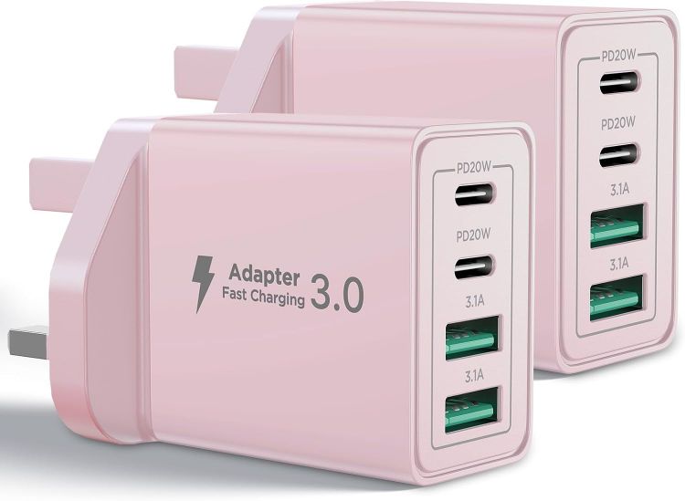Picture of USB C Plug Fast Charge, 40W 4-Port Multi USB Charger Plug UK Dual Port PD Power Adapter +QC Wall plug Multiport Mains Type C Charging Plug for iPhone 17 16 15 14 13 12 11 Pro Max XS XR 8, Samsung, Pad