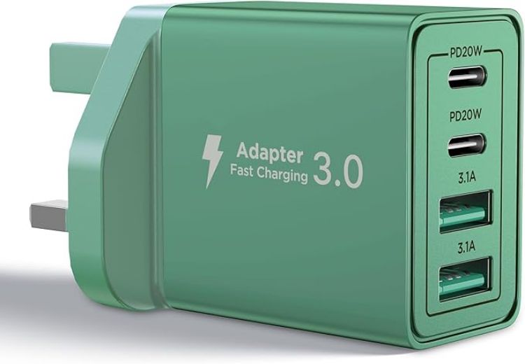 Picture of USB C Plug Fast Charge, 40W 4-Port Multi USB Charger Plug UK Dual Port PD Power Adapter +QC Wall plug Multiport Mains Type C Charging Plug for iPhone 17 16 15 14 13 12 11 Pro Max XS XR 8, Samsung, Pad