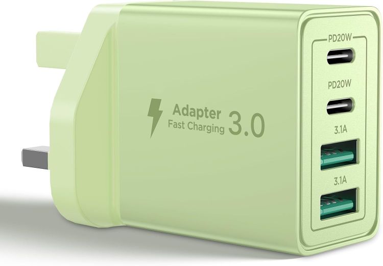 Picture of USB C Plug Fast Charge, 40W 4-Port Multi USB Charger Plug UK Dual Port PD Power Adapter +QC Wall plug Multiport Mains Type C Charging Plug for iPhone 17 16 15 14 13 12 11 Pro Max XS XR 8, Samsung, Pad