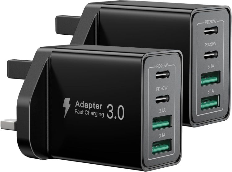 Picture of USB C Plug Fast Charge, 40W 4-Port Multi USB Charger Plug UK Dual Port PD Power Adapter +QC Wall plug Multiport Mains Type C Charging Plug for iPhone 17 16 15 14 13 12 11 Pro Max XS XR 8, Samsung, Pad